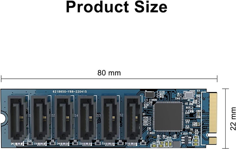 HYFIBER H!Fiber M.2 (M Key) to 6xSATA Adapter, SATA3.0, NO-Riad, ASMedia ASM1166 chip, for Desktop PC Support SSD and HDD, Windows and Linux Compatible - Image 3